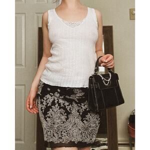 Y2K 90s Vintage Boutique Europa Black Lace Print Mesh Slip Skirt